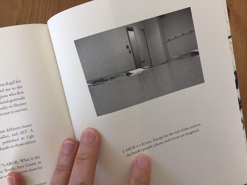 Black and white image of empty room from Jill Magi's LABOR.