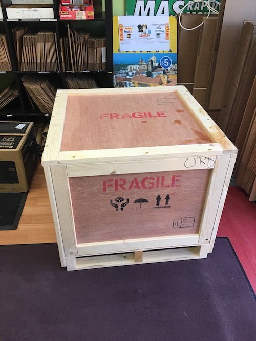 Shipping crate labelled "fragile"