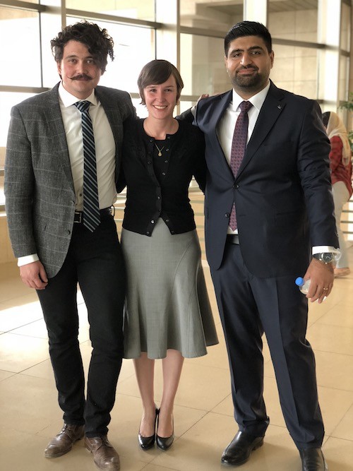 Event organizers David Shook (L) and Bryar Bajalan (R) pose with Kashkul director Dr. Alana Marie Levinson LaBrosse (center). Photo by Shene Mohammed.