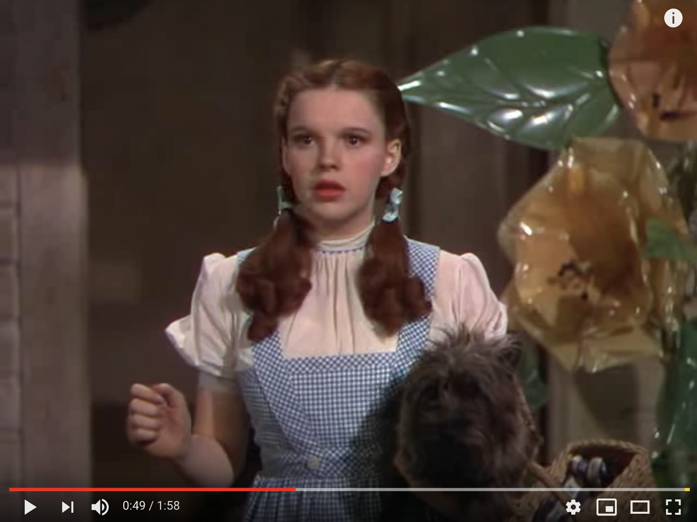 Judy Garland in The Wizard of Oz, in a YouTube frame.