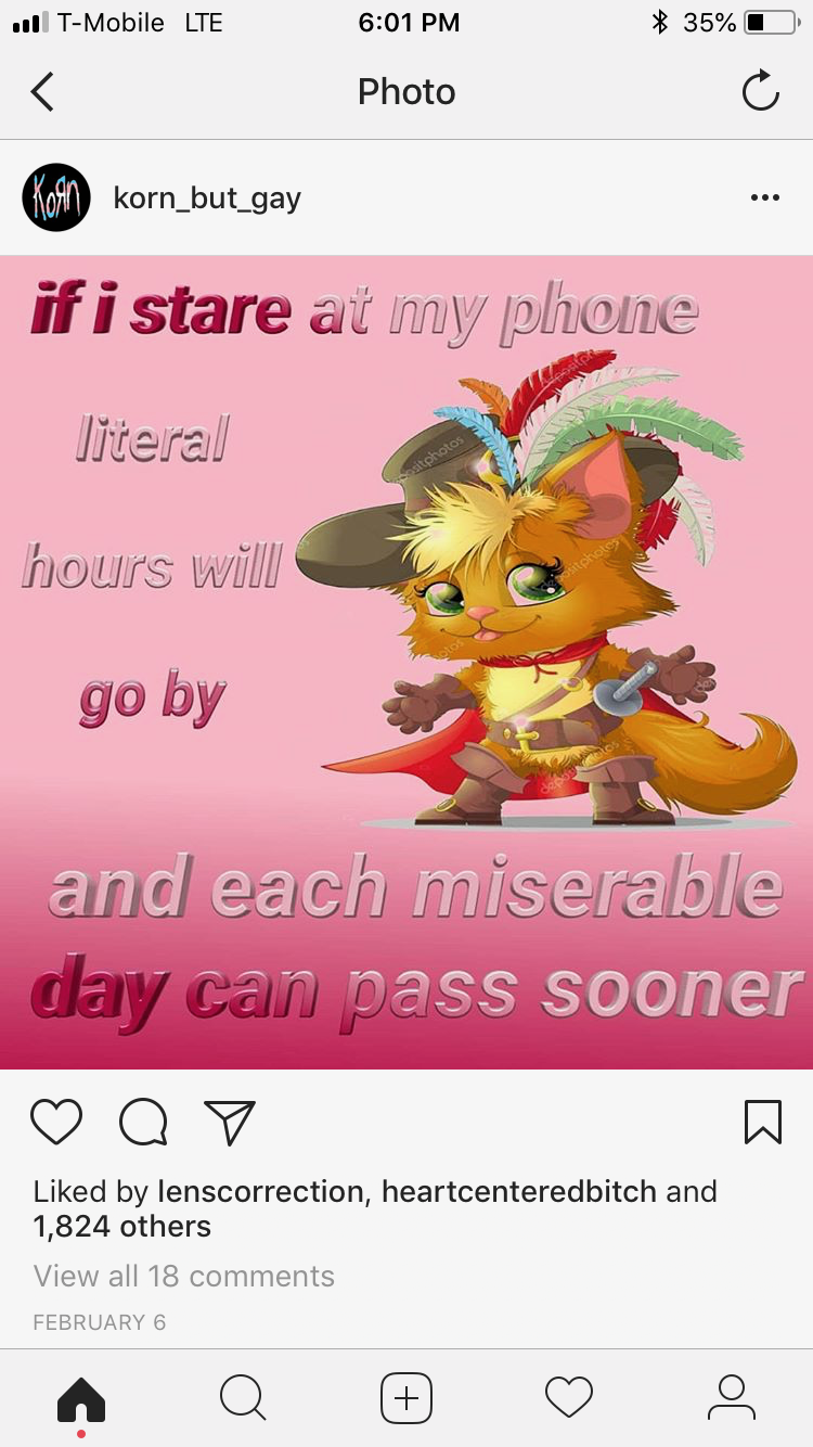 Meme by korn_but_gay: if i stare at my phone literal hours will go by and each miserable day can pass sooner