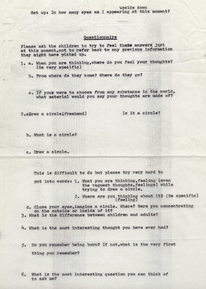 Typewritten questionnaire by Madeline Gins.