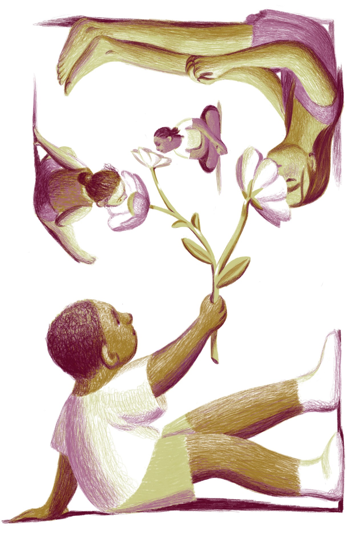 Illustration by Jillian Tamaki of children holding flowers