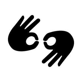 Illustration of black hands on a white background, indicating ASL