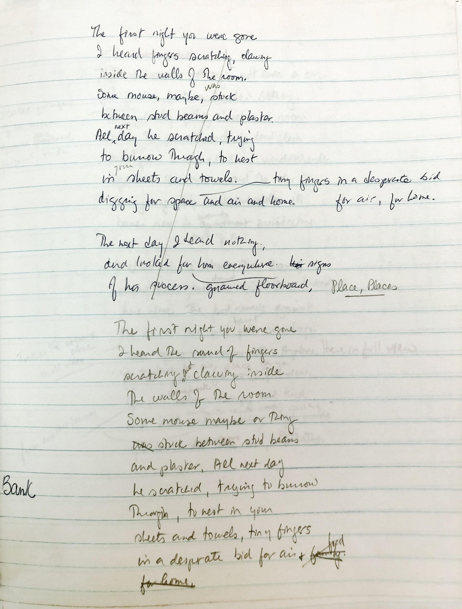 Handwritten poem 'Place, Places' by Melvin Dixon