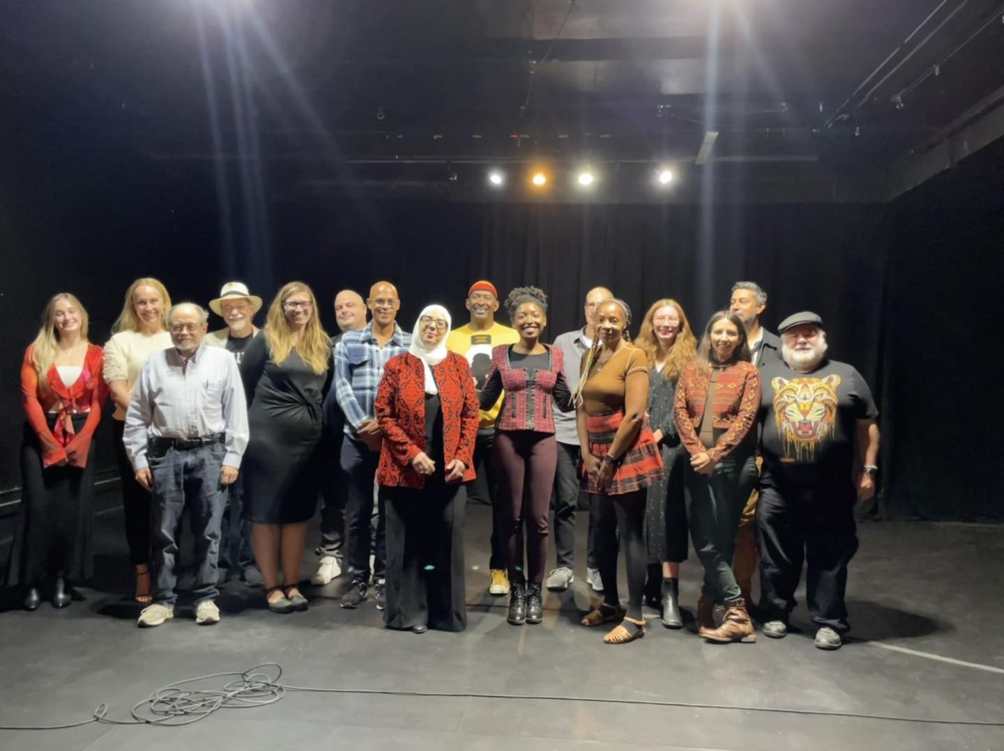 16 poet-finalists for the 2023 Gwendolyn Brooks Open Mic Awards on stage at the Den Theatre.