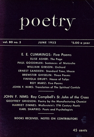 June 1952 Poetry Magazine cover