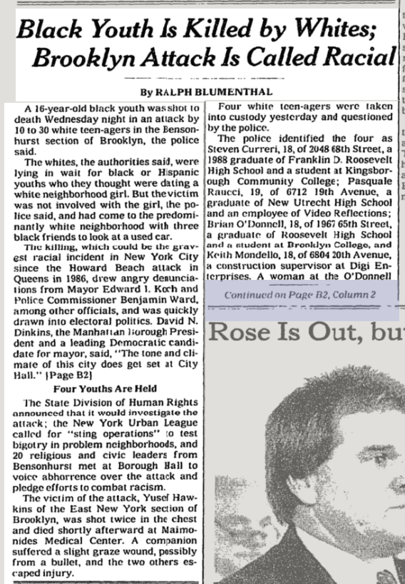 NYT screenshot of Yusef Hawkins murder