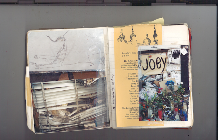 Clockwise: Found drawing, Joey Ramone shrine at CBGBs, flyer for the City, and window of Capital Silver.