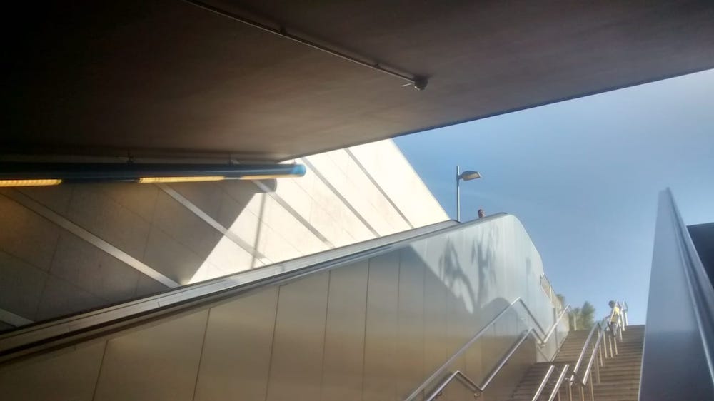 Staircase and escalators in Athens, Greece.