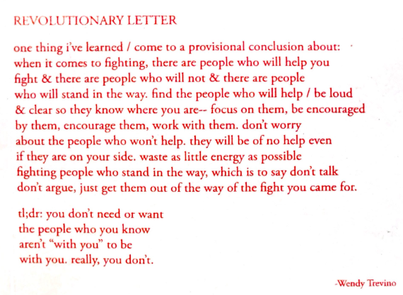 Wendy Trevino, Revolutionary Letter, poem