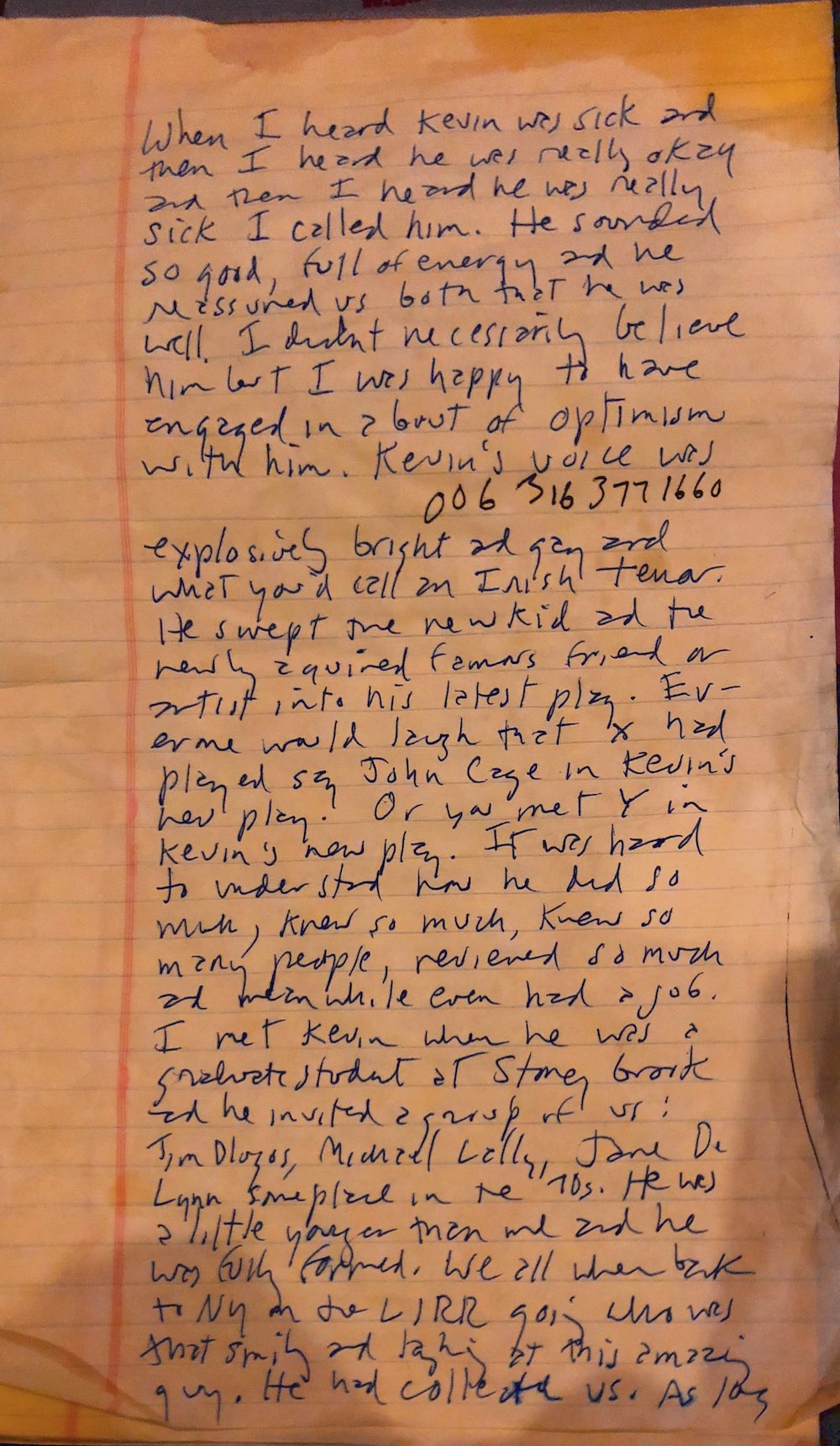Legal pad with blue ink, handwritten poem