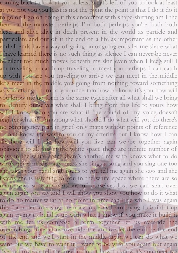 Double-exposed photograph of Diana Khoi Nguyen's family with text laid over the photograph.