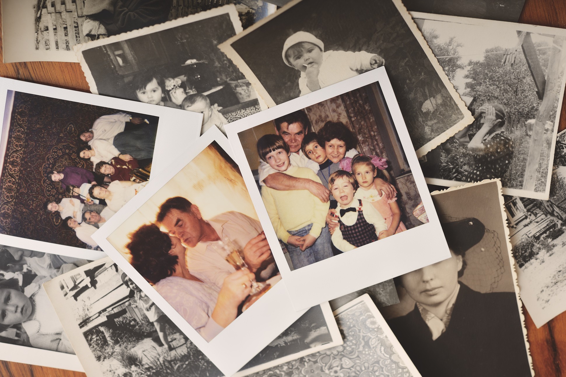 Polaroid photos of different families.