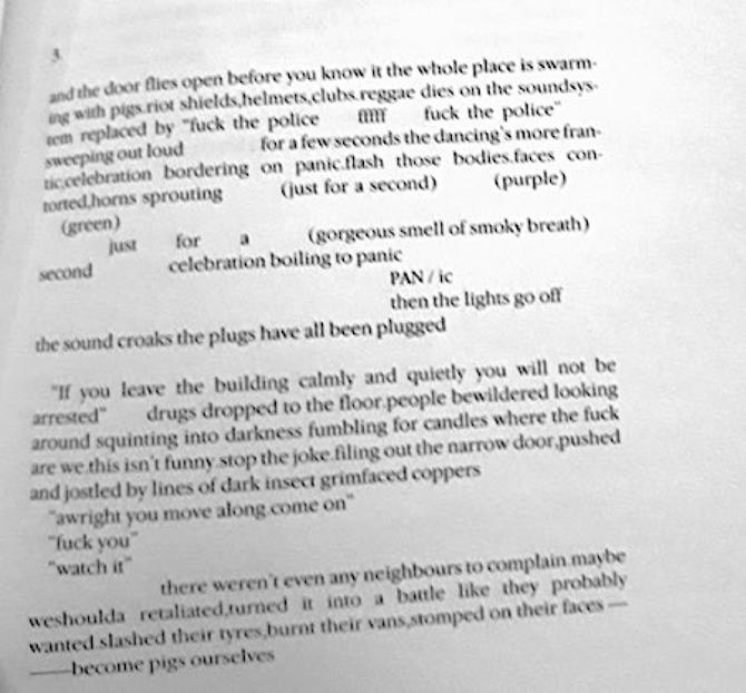 Text of a Sean Bonney poem