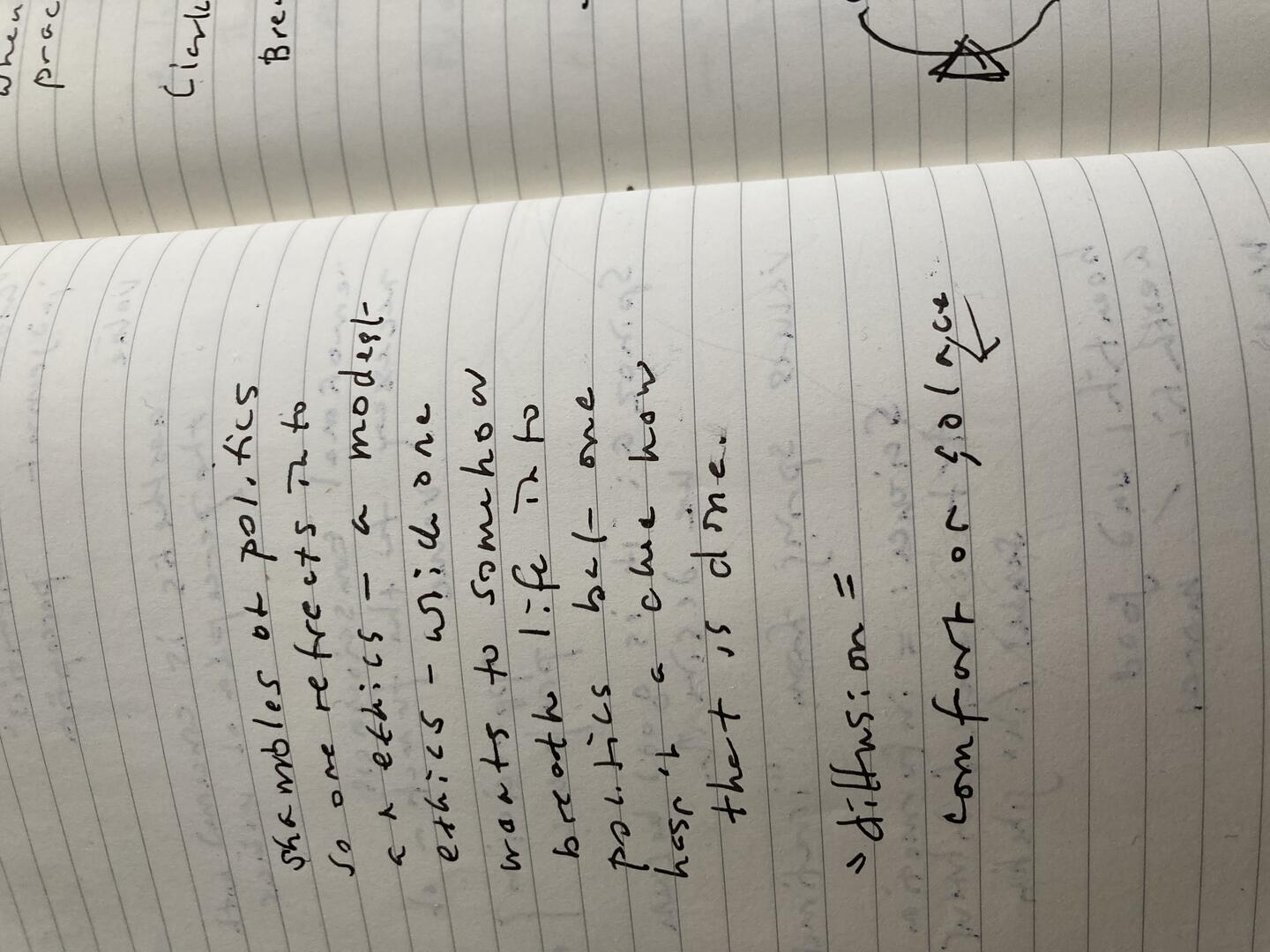 Color photo: a lined notebook with handwritten text on it