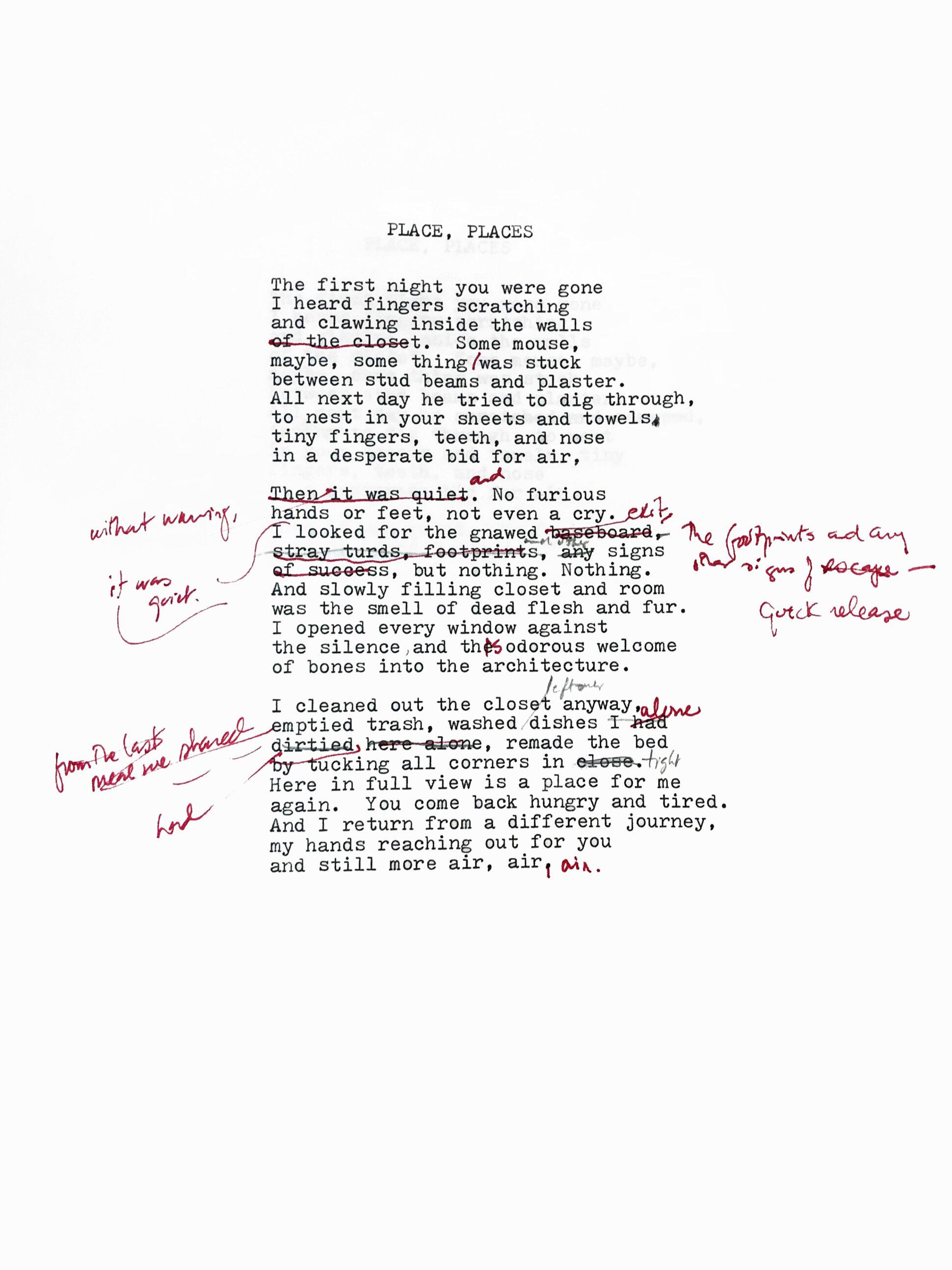 'Place, Places' by Melvin Dixon, typeset with handwritten notes